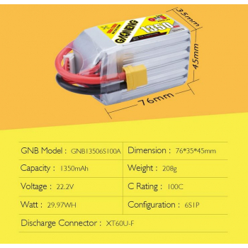 Akumulator GNB Gaoneng 1350mAh 22.2V 100C 6S1P XT60